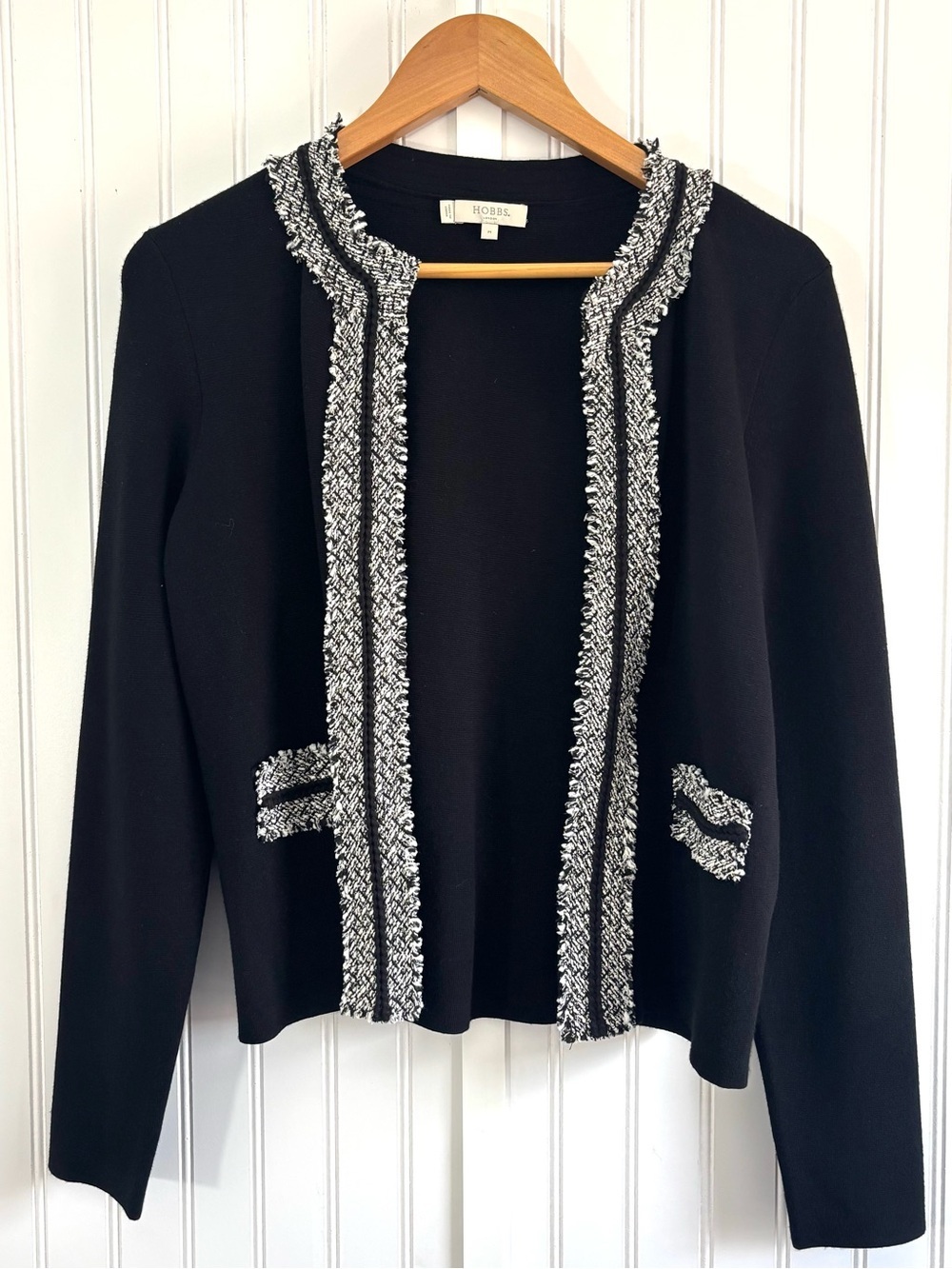 Hobbs London Jacket Black Tweed Trim Knit Blazer Cardigan M